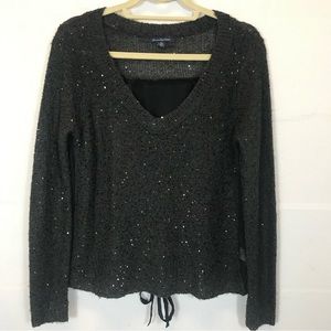 American Eagle Sequin Black Sweater Tie Back